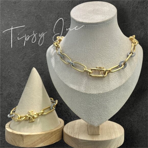 TORY BURCH ROXANNE CHAIN ​​PAVÉ SHORT NECKLACE & BRACELET SET - Picture 3 of 8